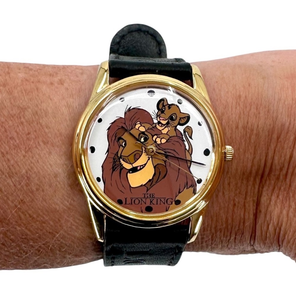 Vintage Timex Disney Lion King Watch Simba Mufasa Black Leather New Battery